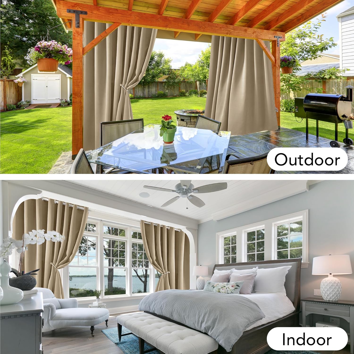 Thumbnail 6 de Deconovo Tende da Sole per Esterno con Anelli – Tenda Oscurante Termica e Idrorepellente 2 Pz 140x270 cm, Colore Cachi