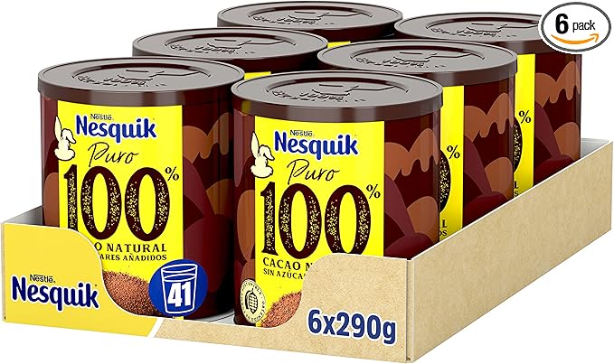 Nestlé Nesquik Cacao en Polvo 100%, Pack 6x290g