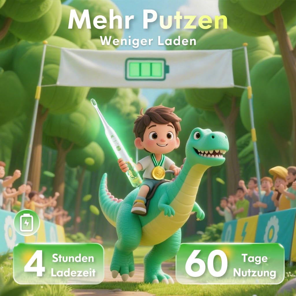 Thumbnail 6 de Kinder-Schallzahnbürste (ab 3/6/10/12 Jahren) mit Timer & Sticker-Plan – Dinosaurier, wiederaufladbar