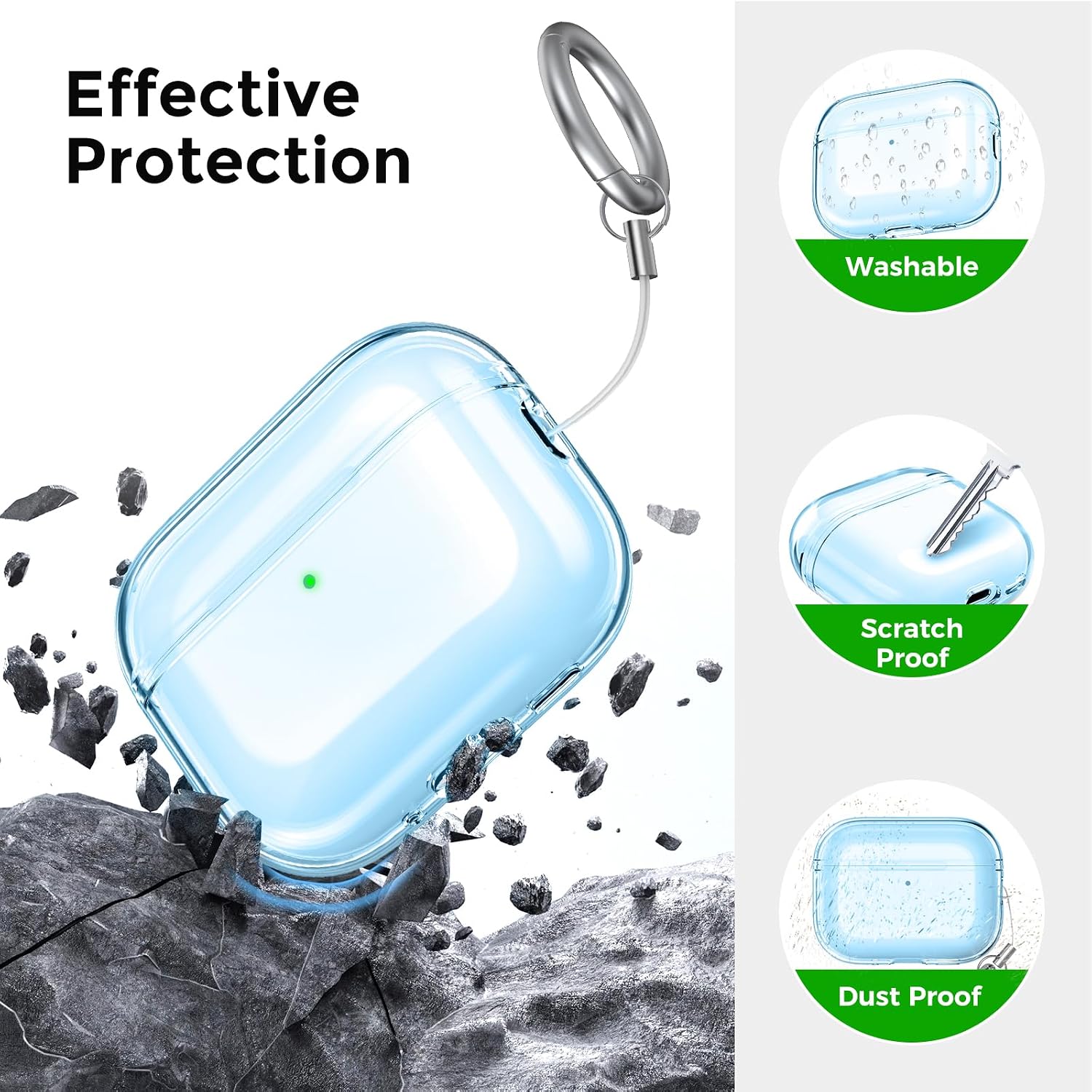 Detalle 2 de AhaStyle Clear AirPods Pro 3 Case Cover (2025) with Anti-Yellowing Soft TPU Skin and Cleaner Kit