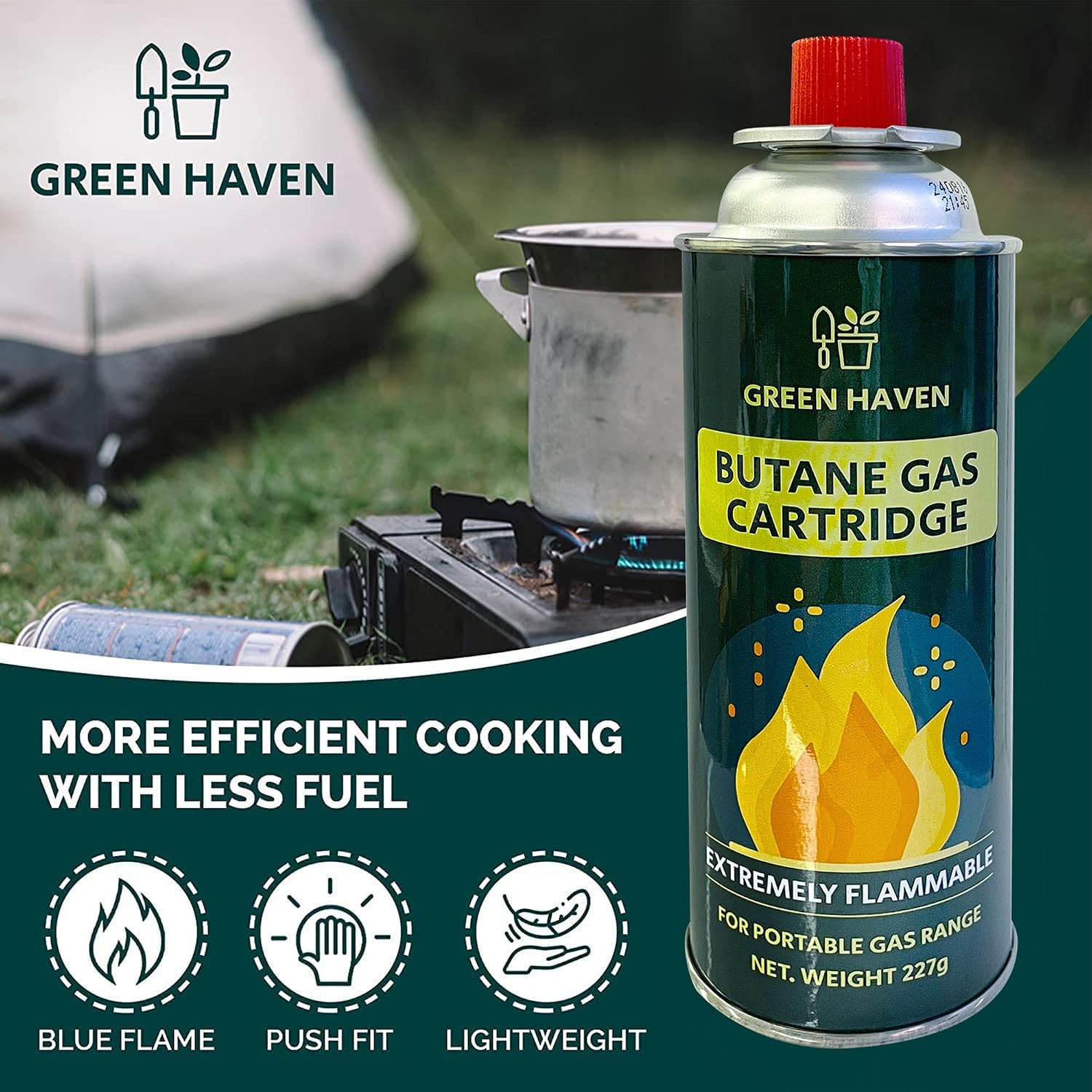 Thumbnail 2 de Green Haven Camping Gas | EN417 Butane Canisters (8 Pack) for Outdoor Cooking