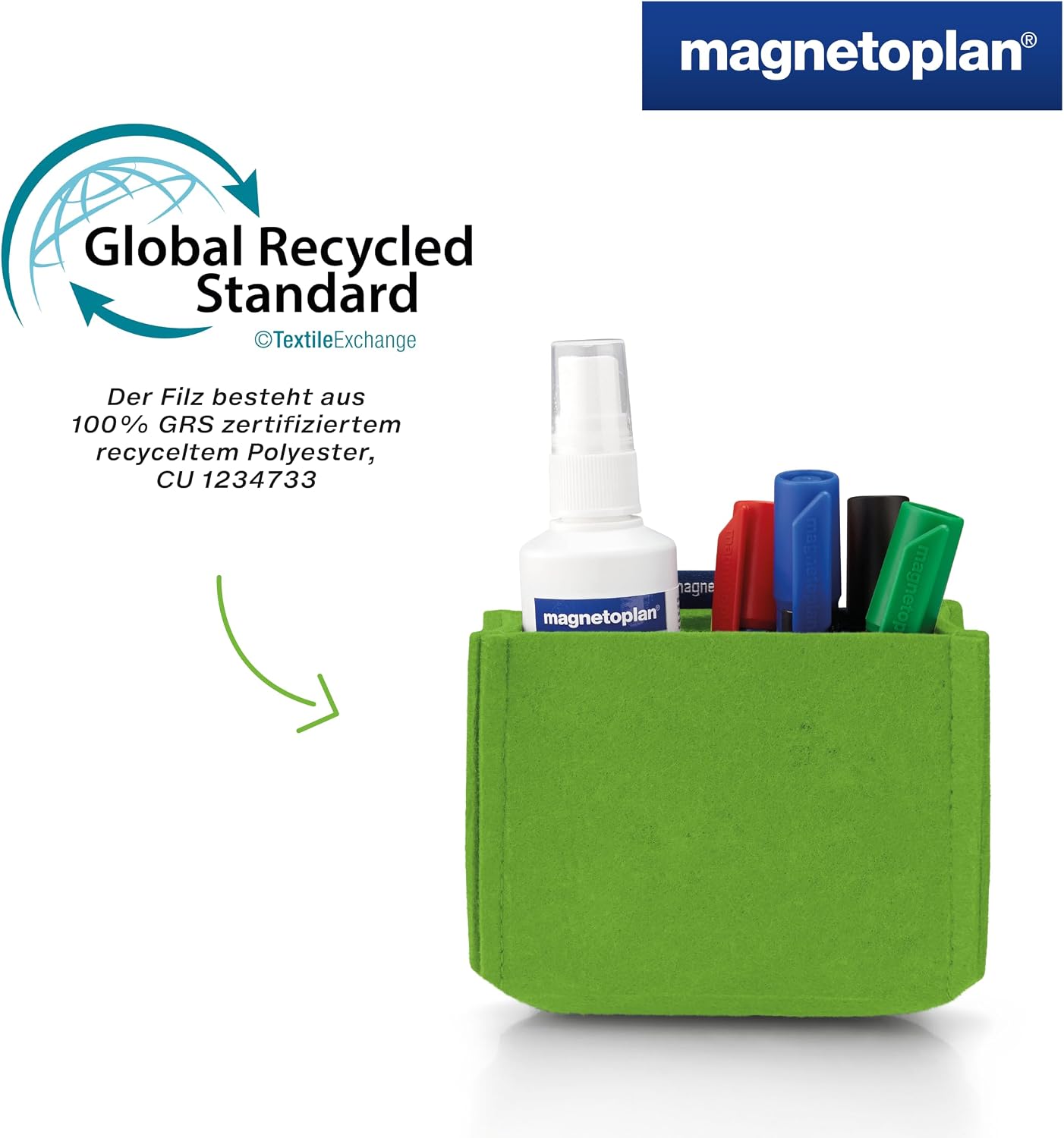 Detalle de magnetoplan magnetoTray ecoAware Gr�n – magnetischer Schreibtisch-Organizer aus 100% recyceltem PET-Filz