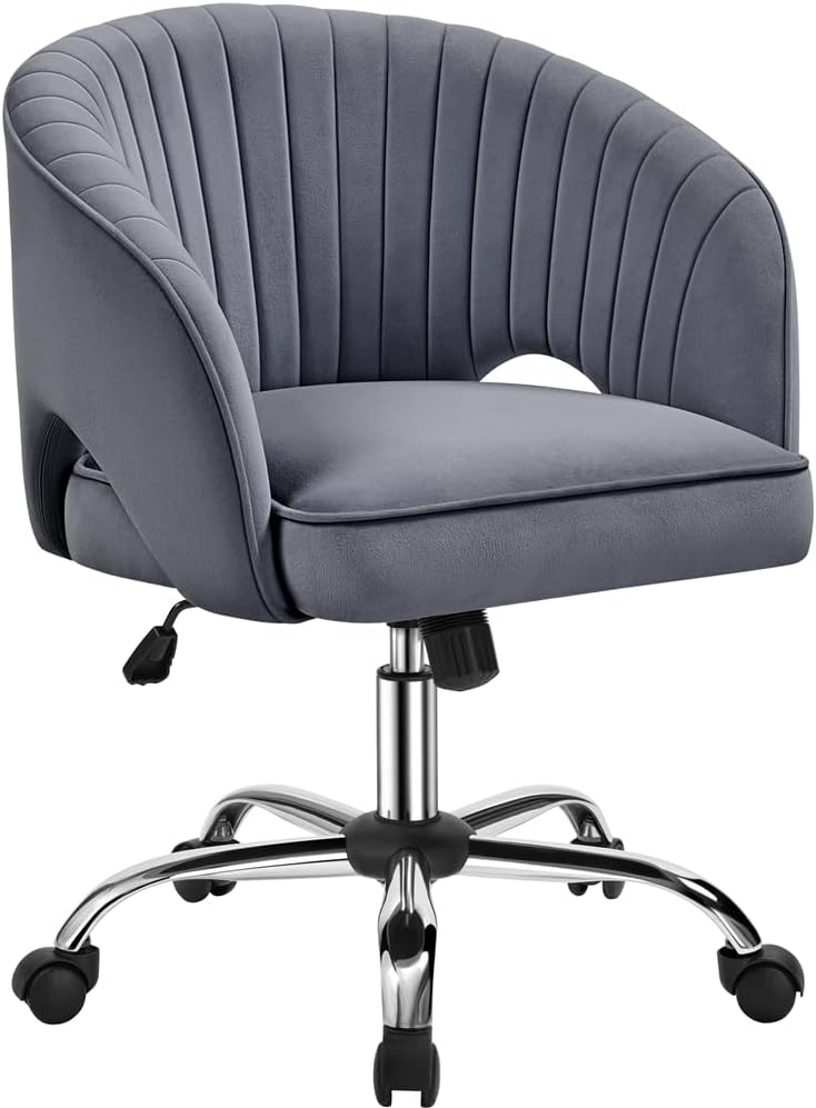 Yaheetech Poltrona Ufficio Ergonomica Velluto Grigio