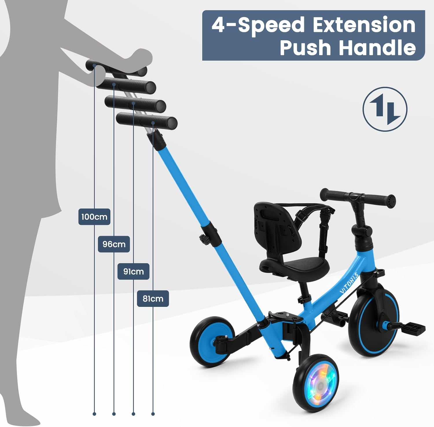 Thumbnail 4 de VITONIS Triciclo 5 in 1 per bambini 18 mesi-5 anni blu con ruote lampeggianti