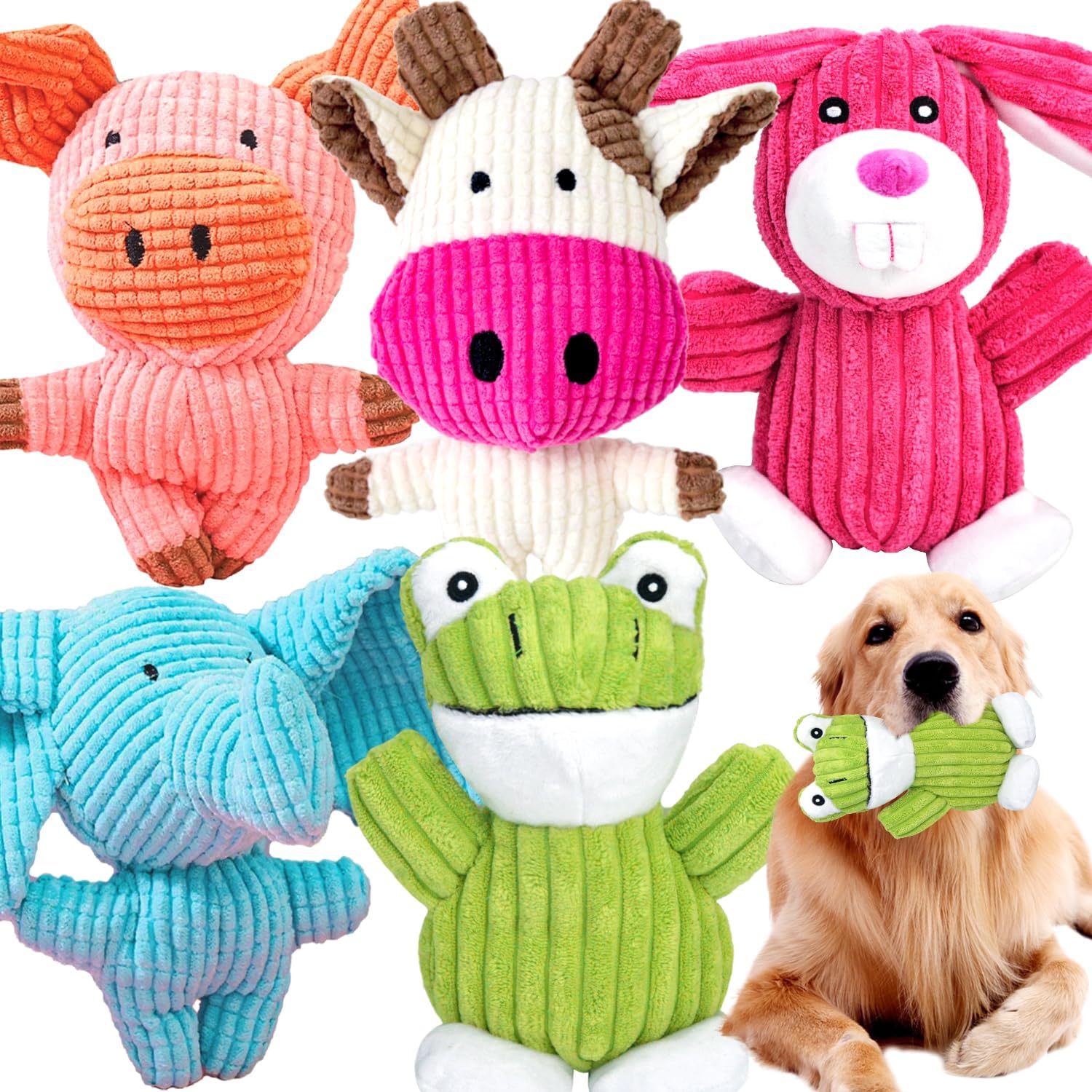 Detalle de MRSOHRET 5 pcs dog toys Plush Squeaky Dog Toys, 5-Pack with Reinforced Seams