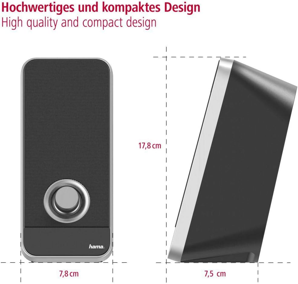 Thumbnail 2 de Hama Sonic LS-206 Dual PC Speakers (2.0) with USB power and AUX input in Black