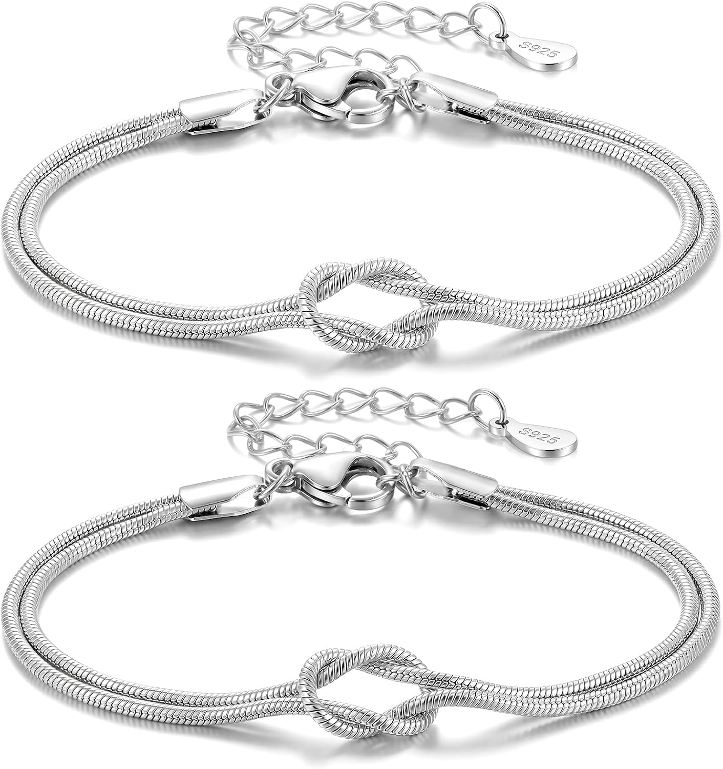 Detalle de J.Fée 2er-Armband Damen Set (Silber 925 & 14K Knoten) – Partner-/Freundschaftsarmbänder