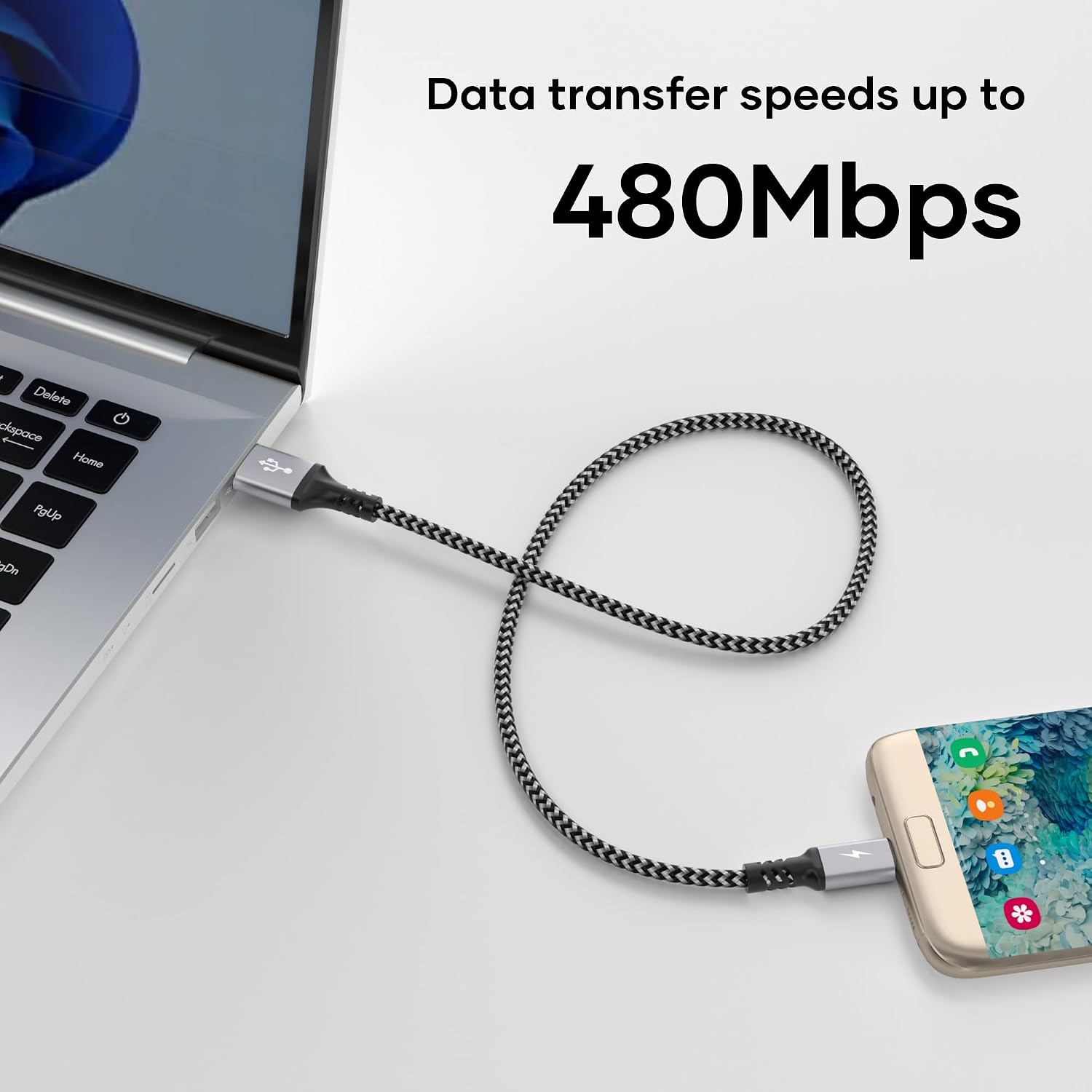 Thumbnail 2 de Micro USB Cable, 2m Nylon Braided Fast-Charging Micro USB Cable for Android Devices