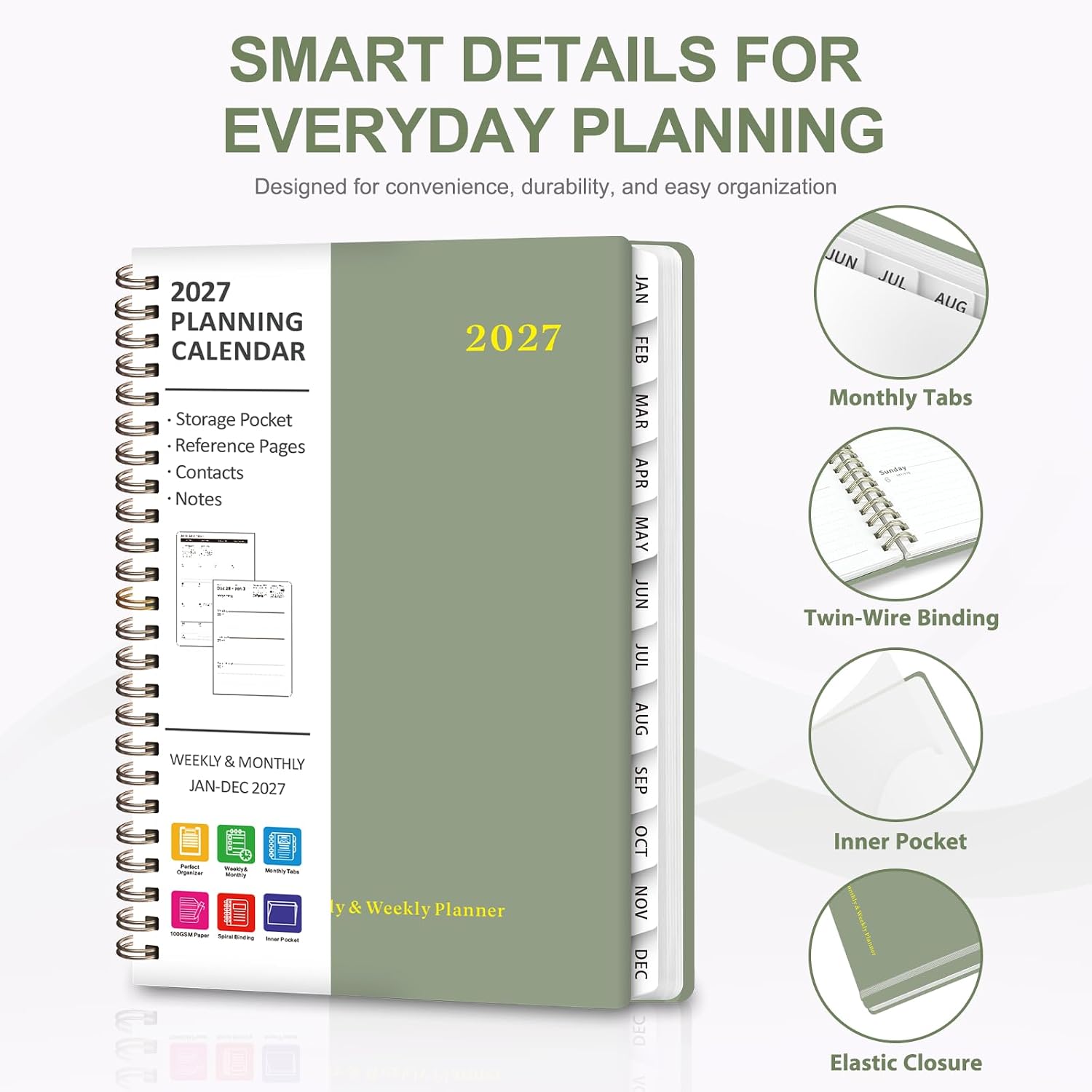 Detalle de VALOME 2027 Weekly and Monthly Planner, A5 Hardcover, 100 GSM Paper