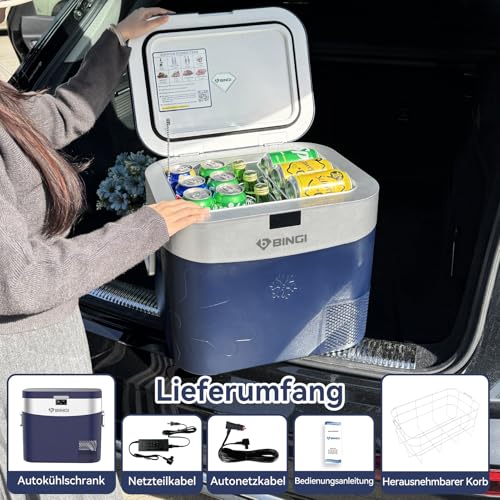 Detalle de BINGI Kompressor Kühlbox 22L – Tragbarer 12/24V DC Kühlschrank für Auto, Camping und Heimgebrauch