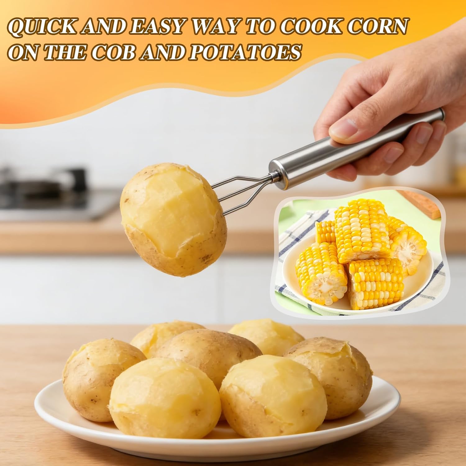 Detalle de Pellkartoffelset Pellkartoffelgabel 6 Stück – Edelstahl-Gabeln, Pellkartoffelhalter und Dreizack-Gabeln für Küche, Grill & Camping