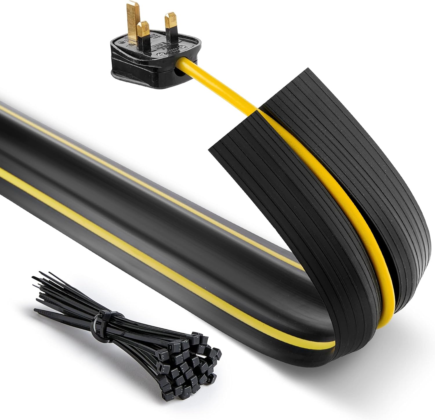Deeba UK Floor Cable Cover Protector (10M) with Pack of Cable Ties – Heavy Duty, Anti-Slip, Ideal for Busy Environments