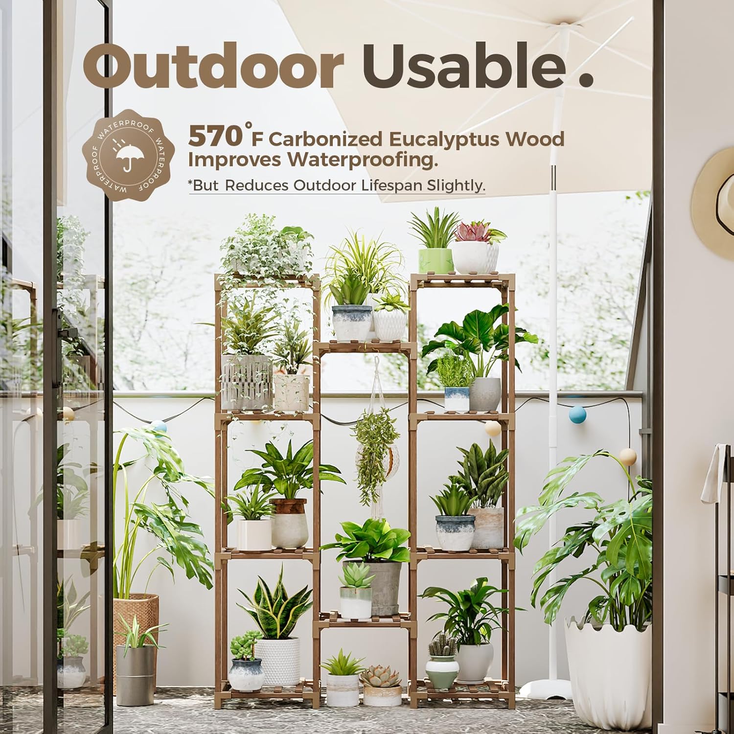 Thumbnail 2 de Bamworld Indoor Outdoor Hanging Plant Shelf (wood) for up to 10+ pots, brown