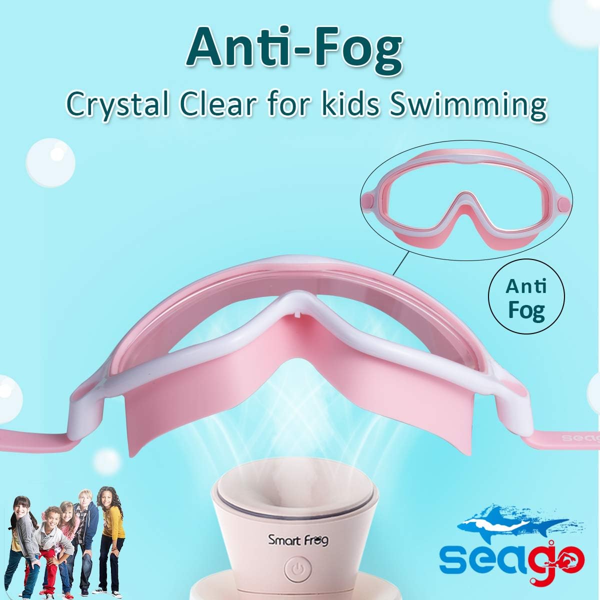 Detalle de Seago Kids' Swim Goggles, Ages 3–14, Anti-Fog, UV Protection, Wide View