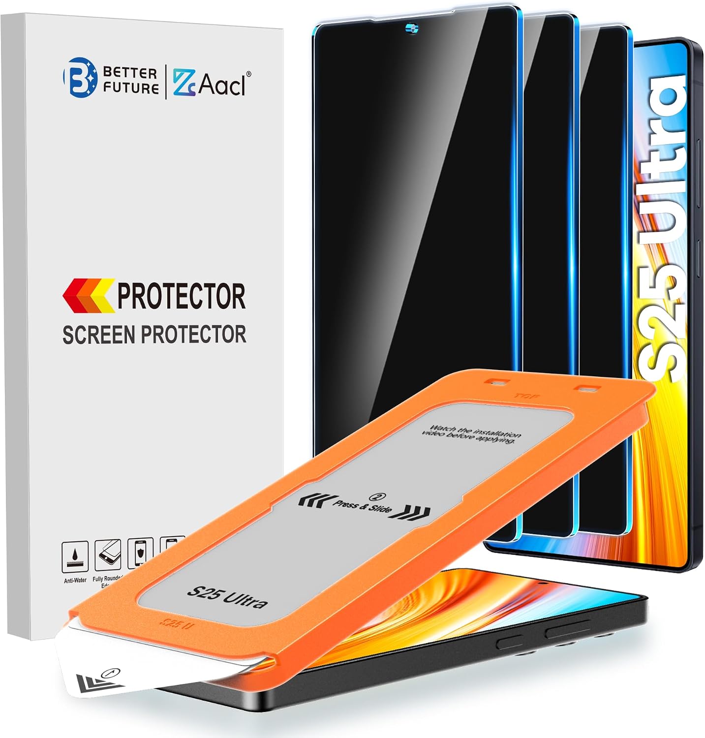 Detalle de AACL S25 Ultra-6.9 inch Privacy Screen Protector, 9H Tempered Glass, 3-Pack