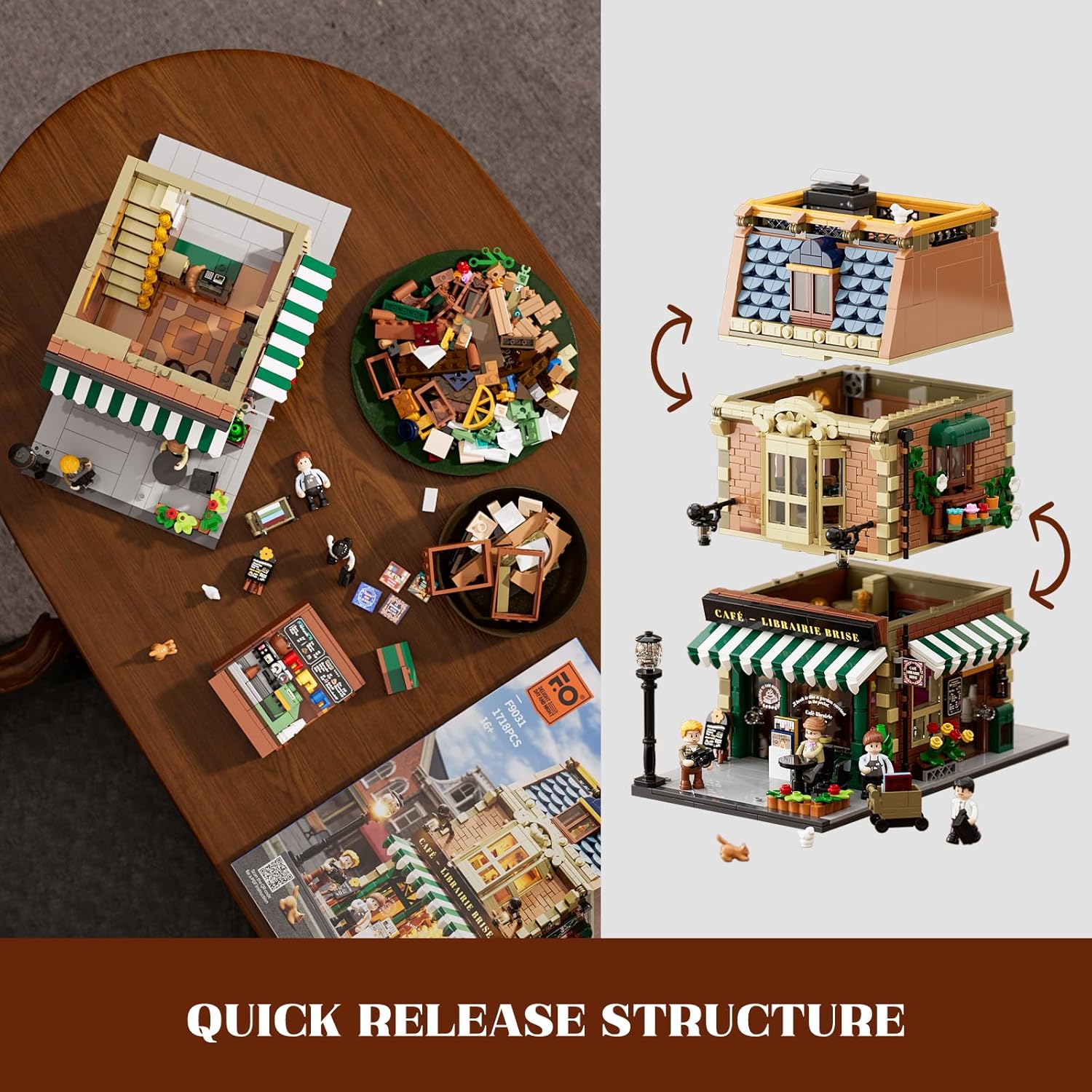 Thumbnail 2 de FUNWHOLE Book-Cafe Lighting Building-Bricks Set (1718 pcs) — City Town Coffee House LED Modular Model