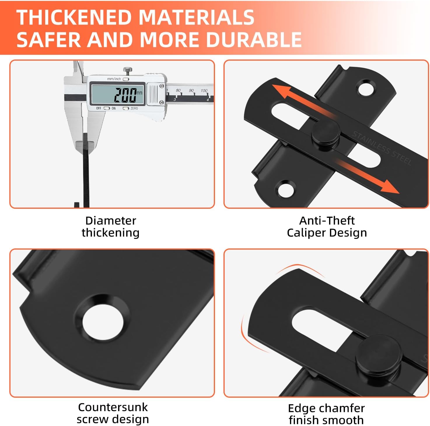 Thumbnail 3 de Croerw 4 Zoll klappbarer Schiebetürriegel (Schwerlast) für Privatsphäre, matt-schwarz – 4 Stück
