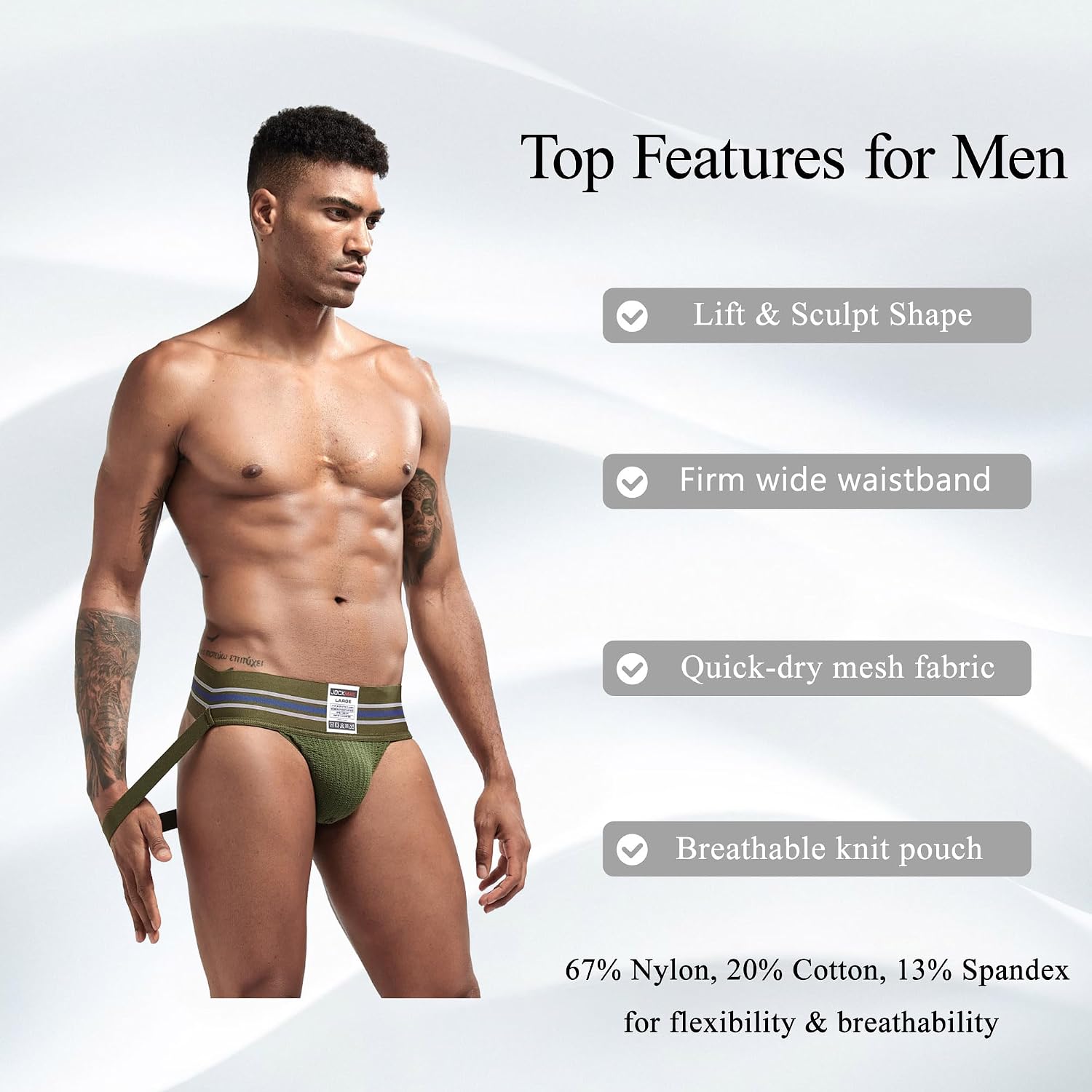 Detalle 2 de JOCKMAIL Mens Wide Belt Jockstrap – breathable, elastic athletic support for training and everyday wear