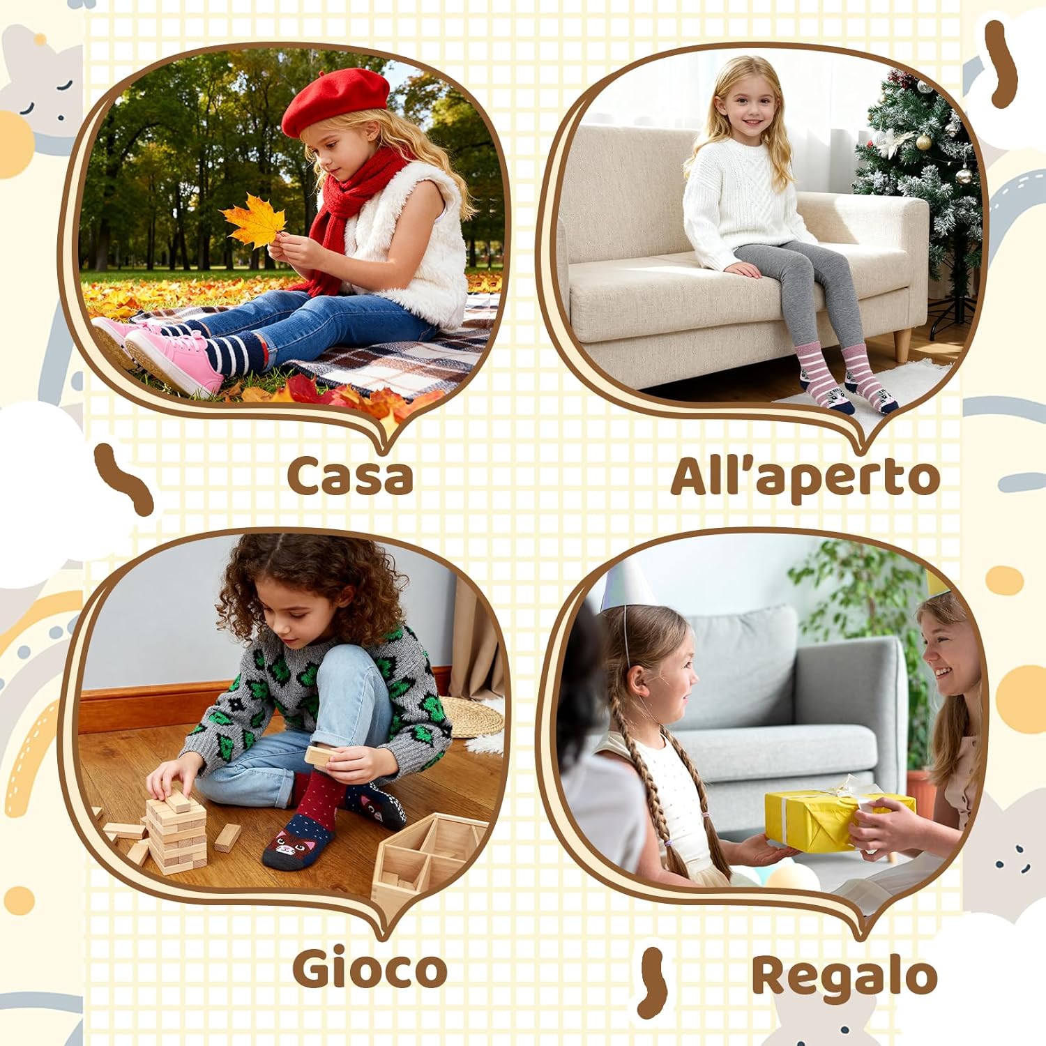 Thumbnail 6 de LOFIR Calzini Invernali Antiscivolo per Bambini — 5 Paia di Pile Doppio lato, con Animali e Righe