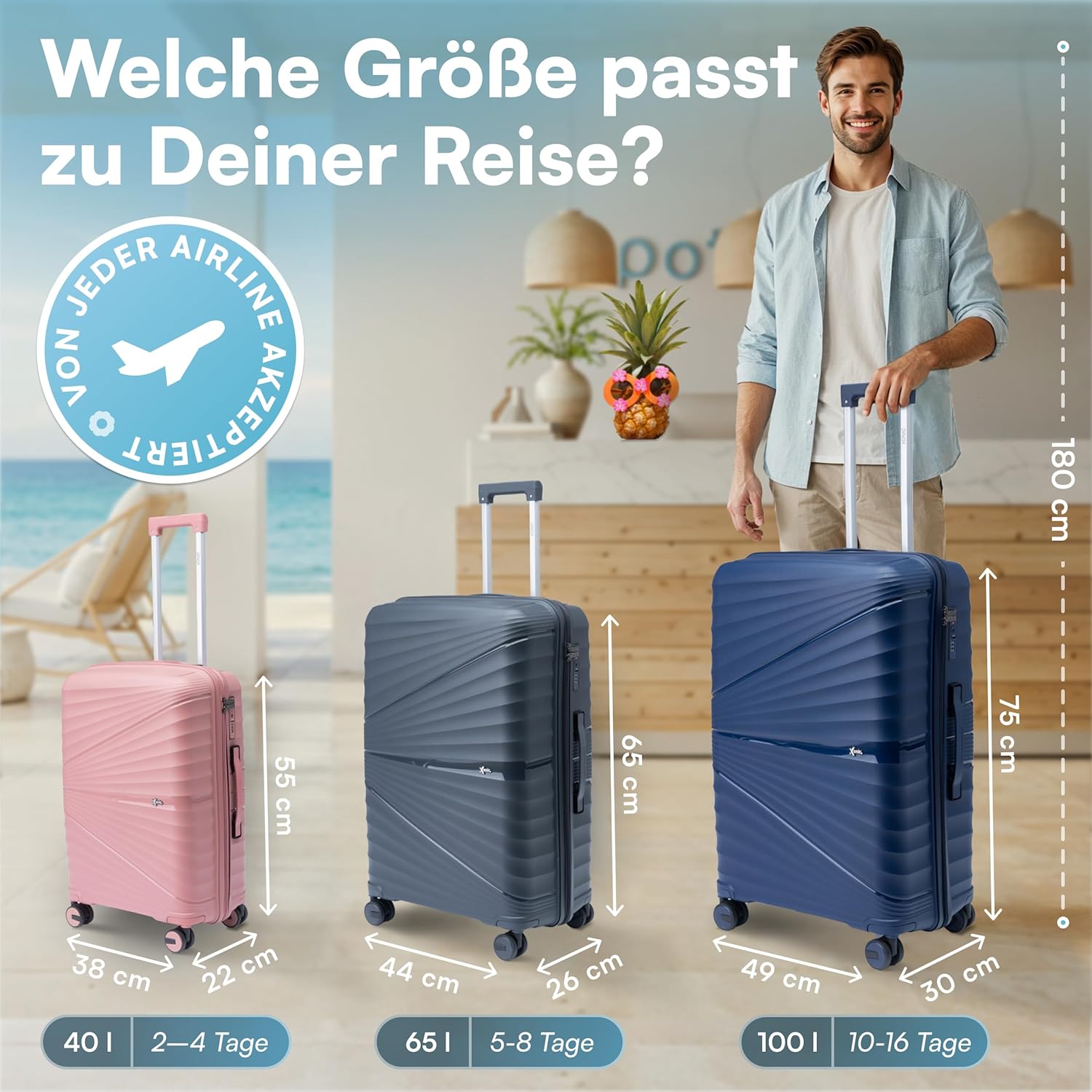 Detalle 2 de Xonic Hartschalenkoffer L 65L – robuster, leichter Reisebegleiter mit TSA-Schloss