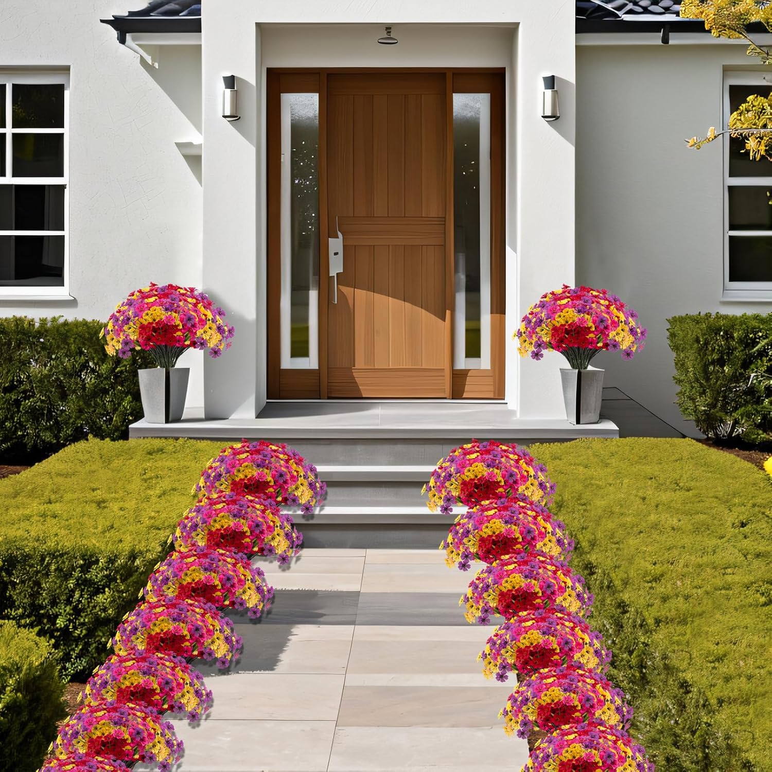 Thumbnail 5 de Kinisty Kunstblumen für Außen: 16 Bündel wetterfeste Balkonpflanzen in Farben für das ganze Jahr