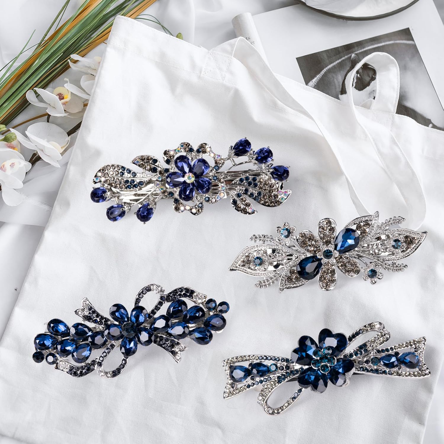 Thumbnail 5 de Dalababa Haarspange Blume Vintage Blau mit Strass – Zierclip für Damen, Frauen & Mädchen
