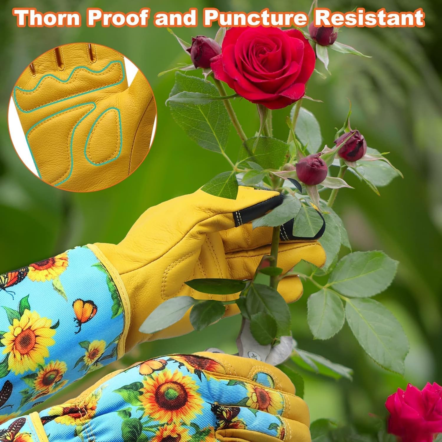 Detalle 1 de DLY Gardening Gloves for Women, Long Cowhide Rose-Pruning Gloves