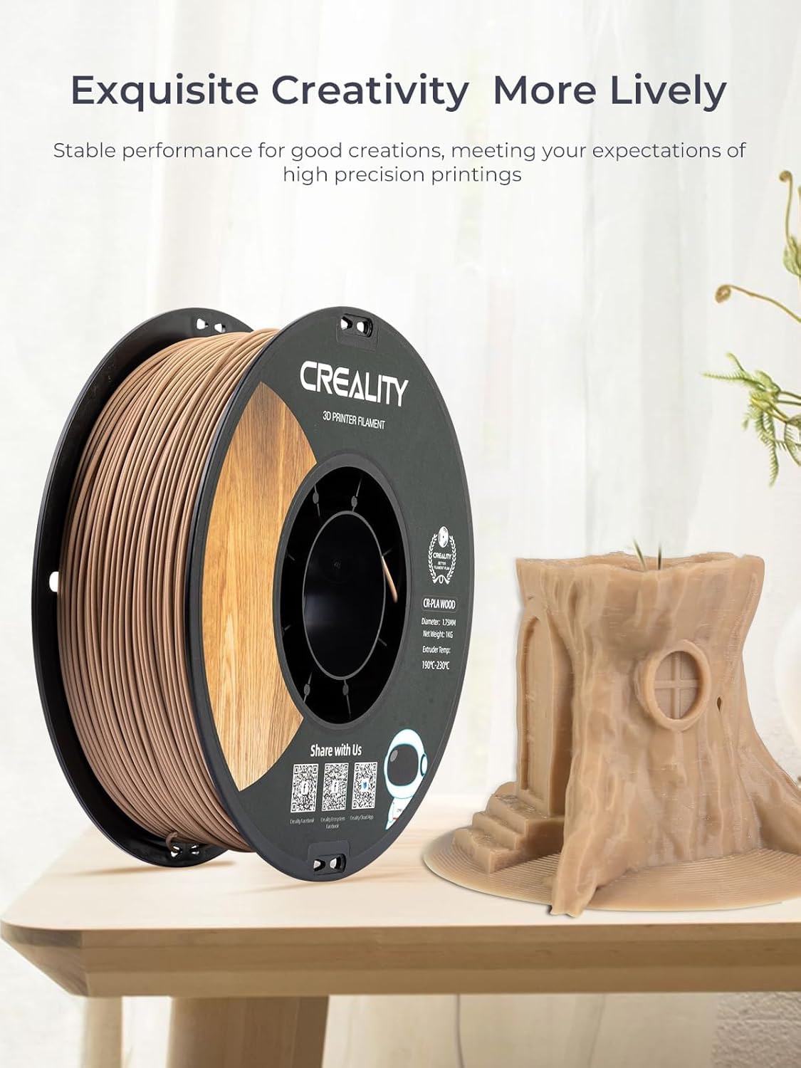 Thumbnail 3 de Creality Holzfilament 1,75 mm – CR PLA mit natürlicher Holztextur, 1 kg Spule, matte Oberfläche, ±0,02 mm Maßhaltigkeit