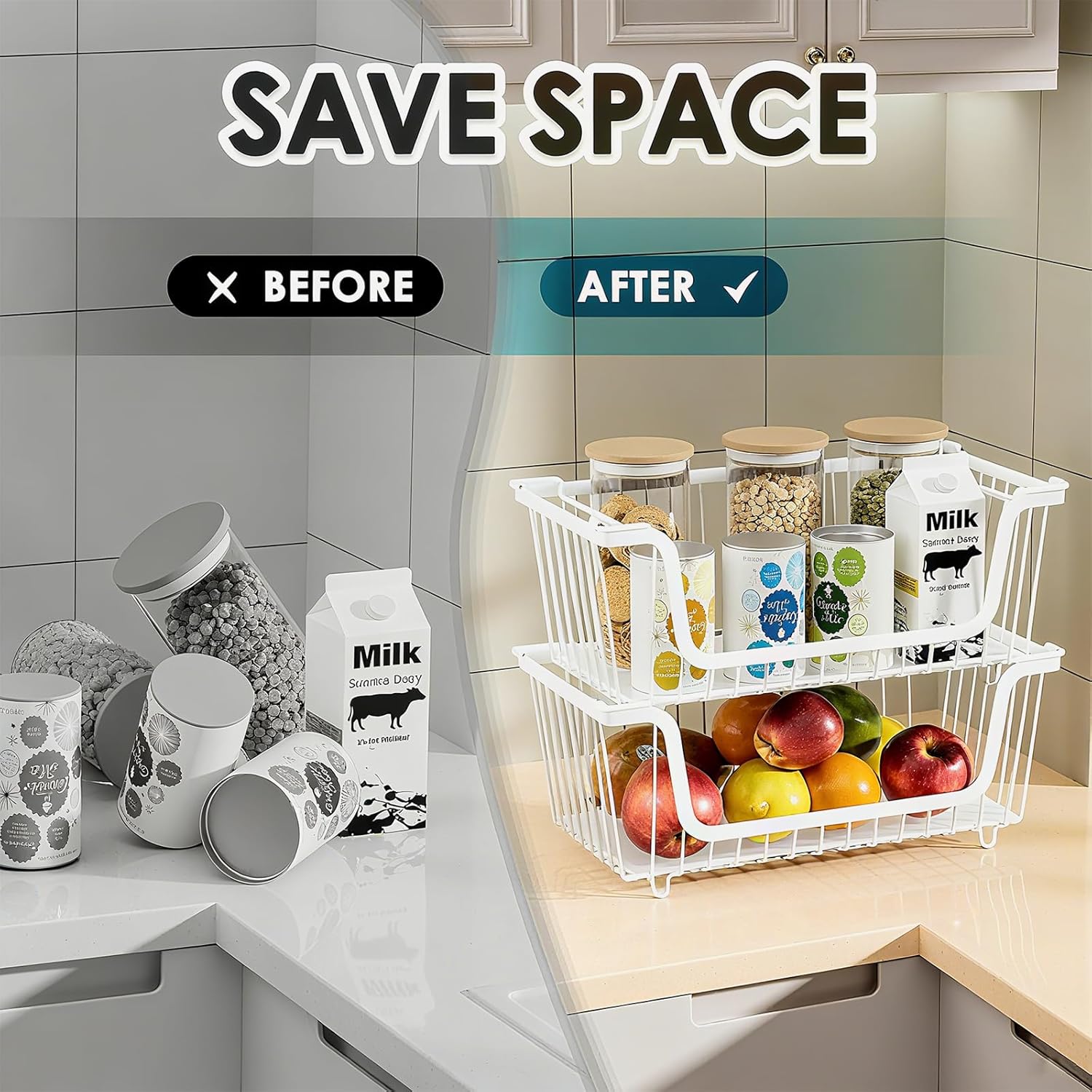 Thumbnail 4 de GAOKASE 4-Piece Stackable Wire Baskets for Pantry Organizers and Storage