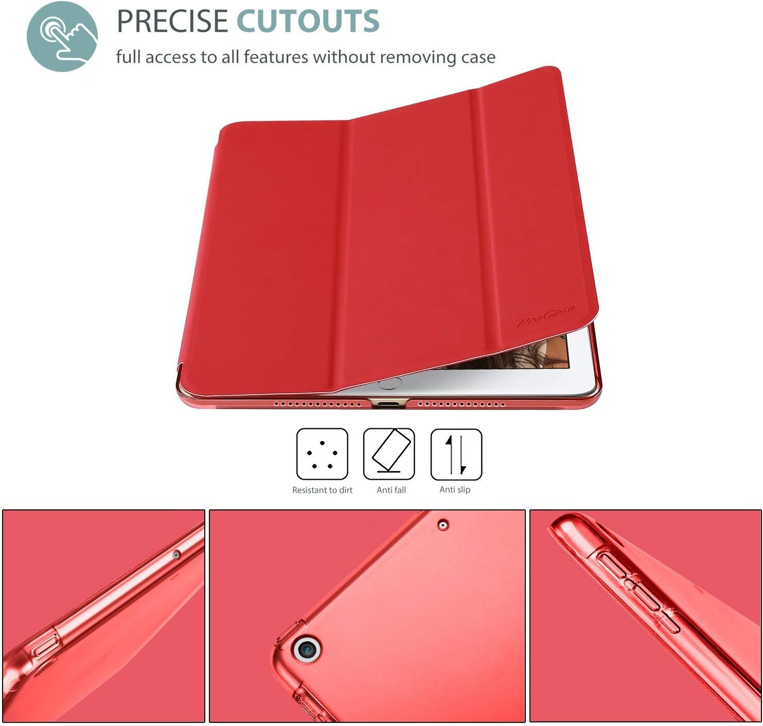 Thumbnail 2 de ProCase Schutzhülle für iPad 9,7 Zoll (6. Gen. 2018 / 5. Gen. 2017) Smart Cover – Rot, passend für A1893/A1954/A1822/A1823