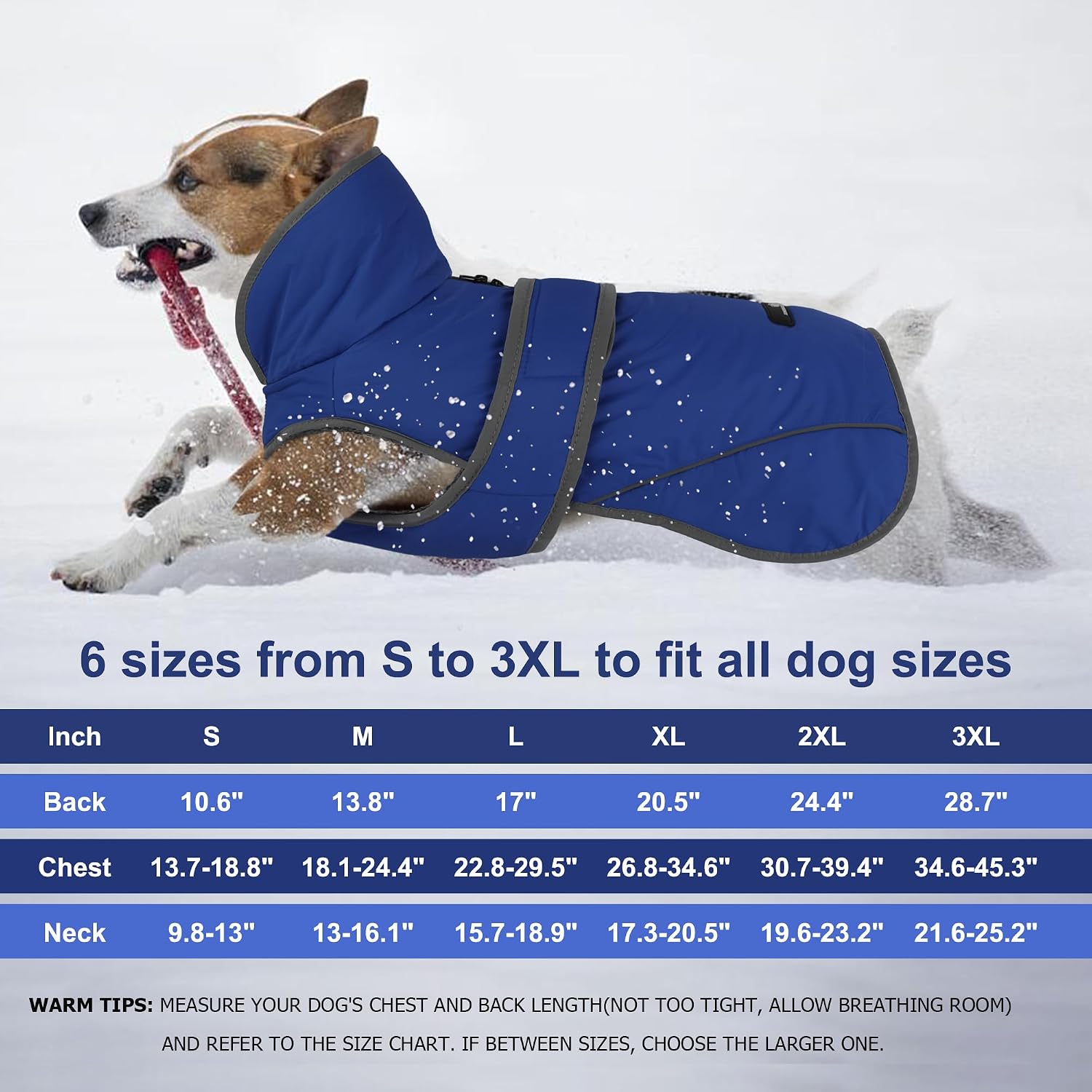 Detalle 2 de Dogcheer MY2008 Dog Winter Coat, Blue Fleece-Lined Reflective Jacket