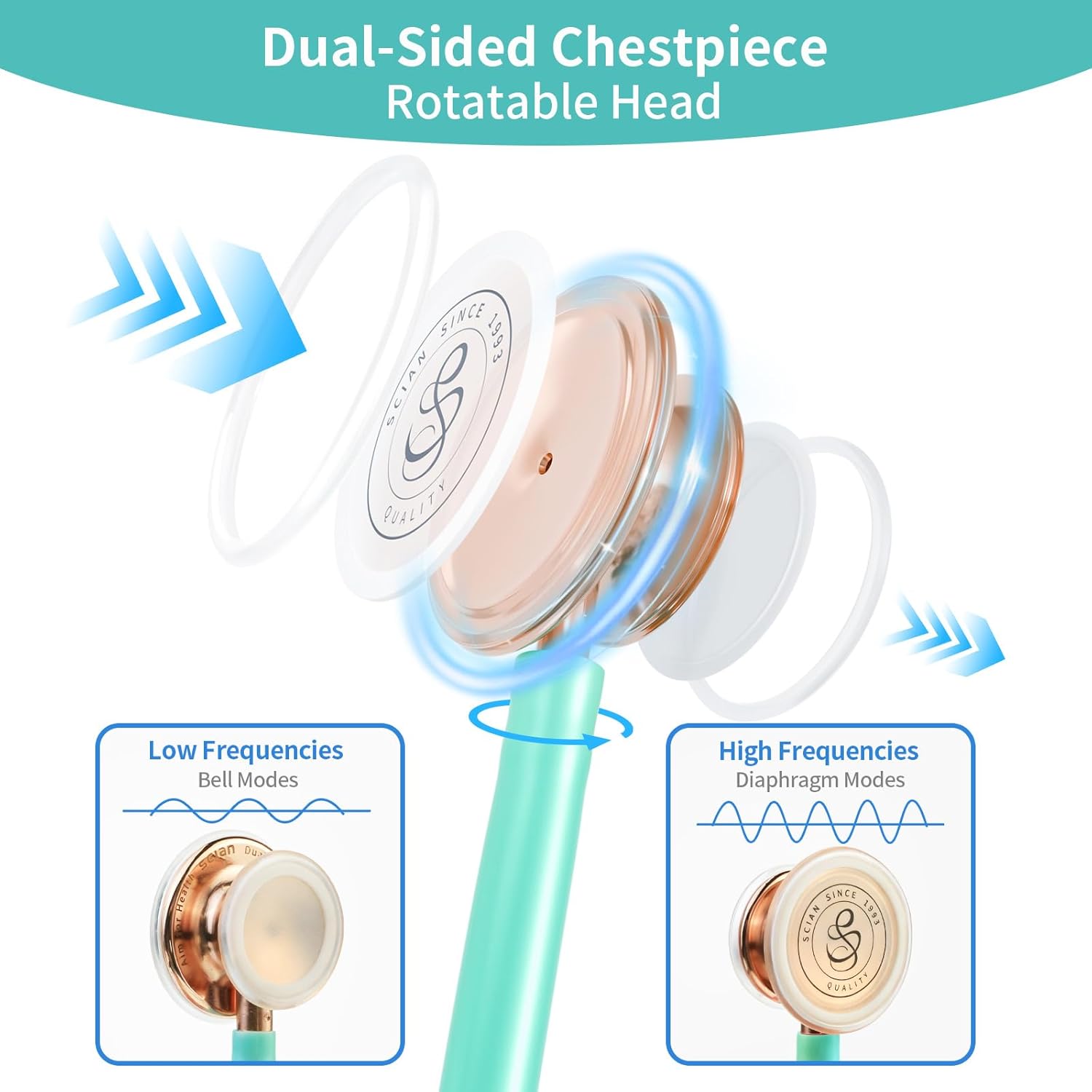 Thumbnail 1 de SciAN Dual Head Stethoscope with Ear Tips (Green Tube) – Classic stainless steel kit for doctors, nurses and students