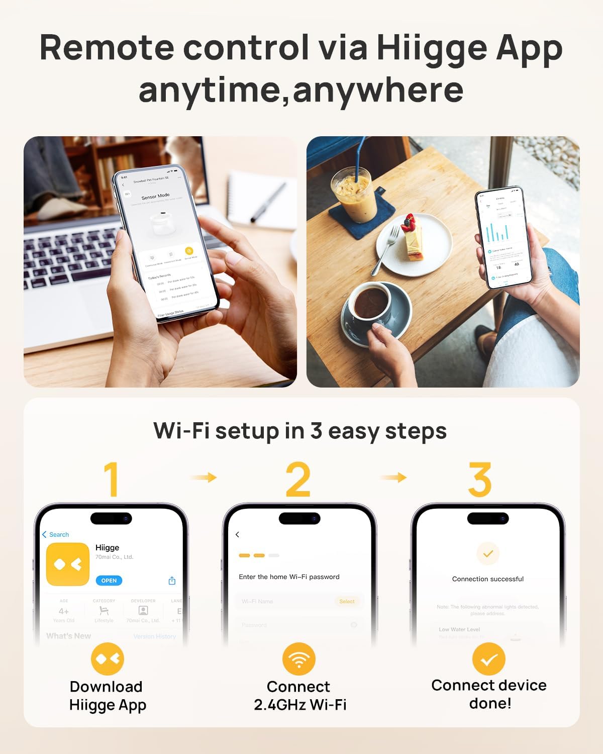 Thumbnail 2 de Hiigge wireless cat water fountain with app (2.3L, 5-stage filter, motion sensor, up to 96 days) – White