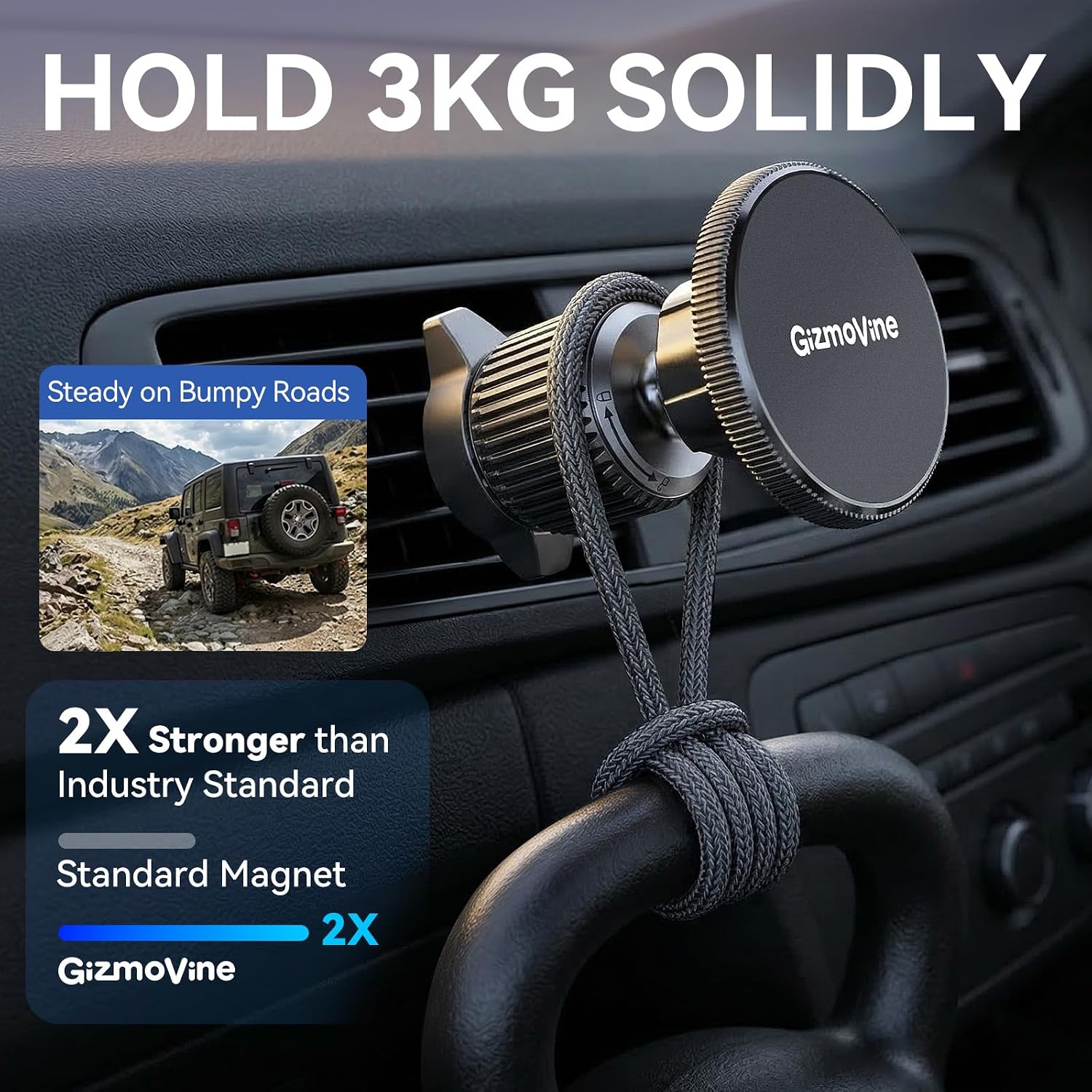 Detalle de GizmoVine MagSafe Car Phone Holder with 20x N52 Magnets – 360° Vent Mount (2026 Upgrade)