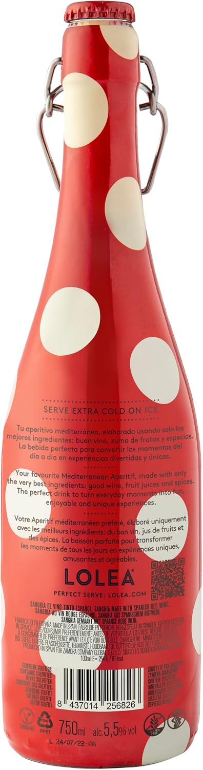 Detalle 2 de Lolea Sangría de Vino Tinto 🍇 750 ml con Abrechapas