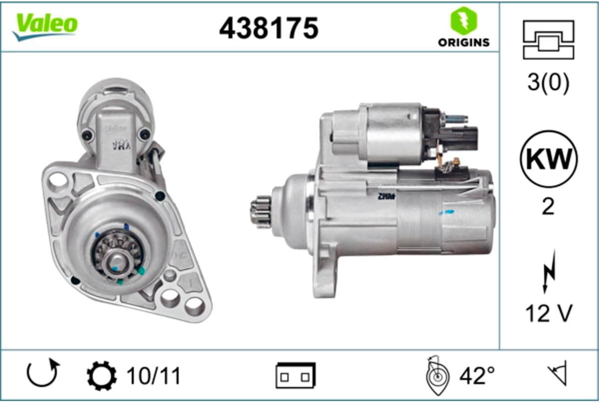 Thumbnail 2 de VALEO 438175 Démarreur – 12 V, 2 kW, 11 dents, rotation Anti-clockwise