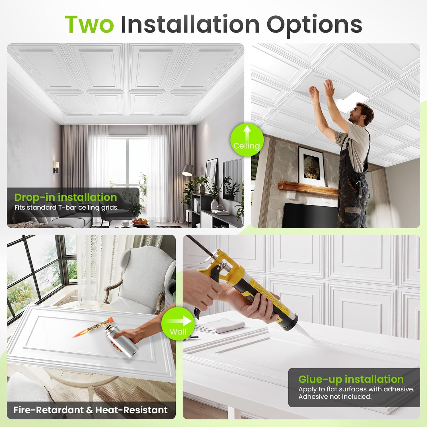 Detalle 2 de LooYee 2 x 4 FT PVC Drop Ceiling Tiles, White Waterproof 24-Pack