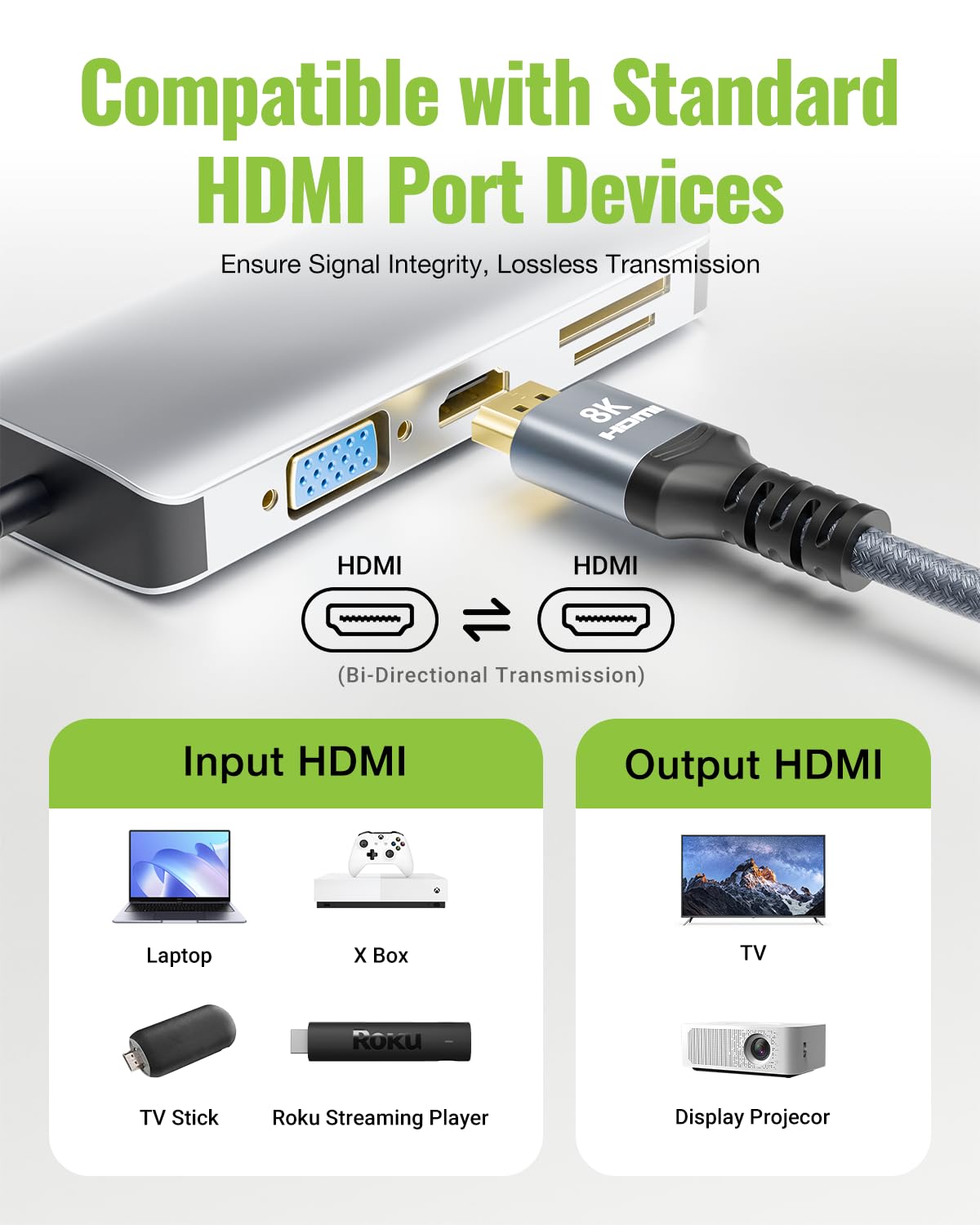 Thumbnail 6 de LEENUE 8K HDMI Extension Cable 0.3m — Ultra High Speed HDMI 2.1 Extender
