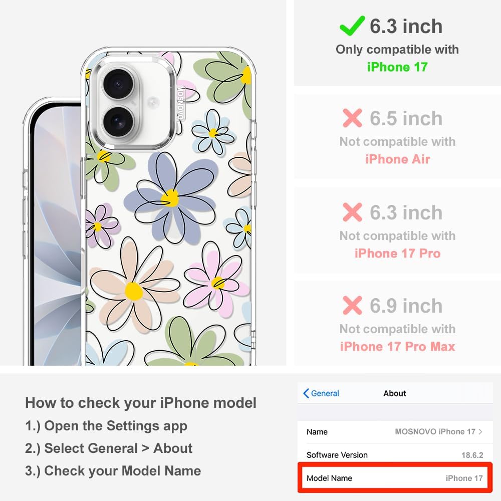 Thumbnail 1 de MOSNOVO iPhone 17 Case (Clear) with Buffertech shock absorption and camera control