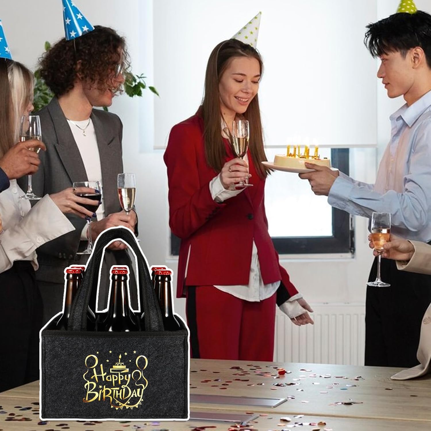 Thumbnail 6 de KHstylehoo Männerhandtasche Bier – Flaschentasche für 6 Flaschen mit „Happy Birthday“-Design
