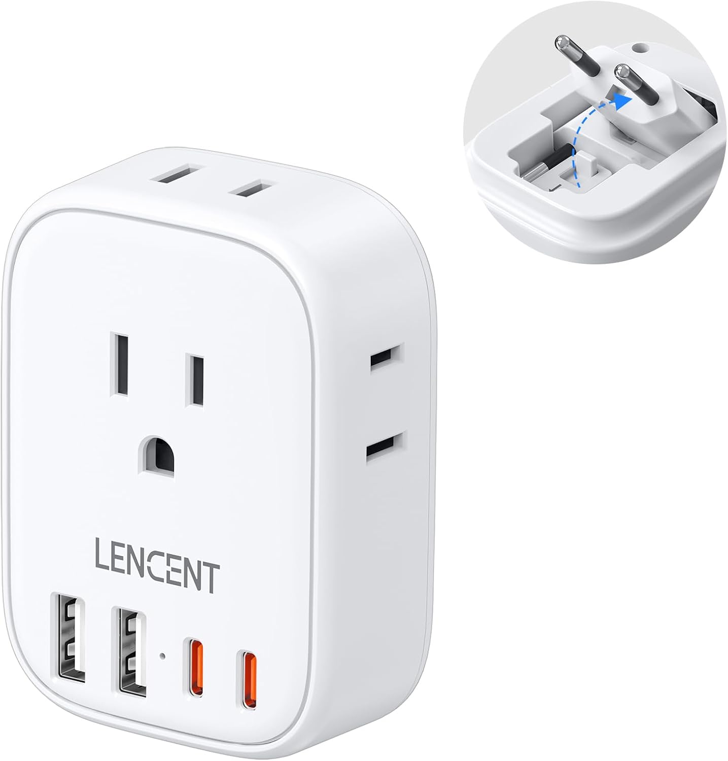 Detalle de LENCENT European Travel Plug Adapter with 4 USB Ports