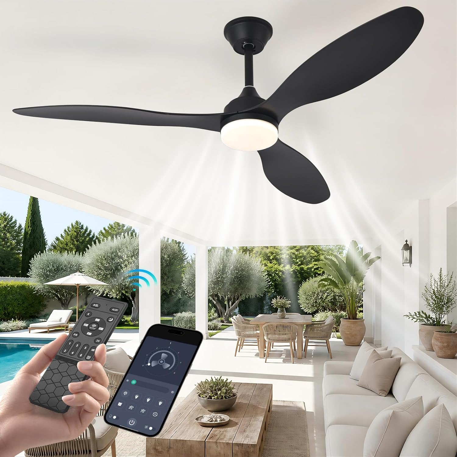 Detalle de AIROPLUX 52IN-3BLD-BK 52-inch Ceiling Fan with Dimmable LED and App Control