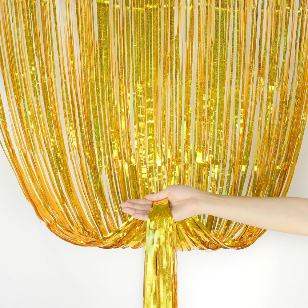 Thumbnail 4 de OFFCUP Metallic Fringe Curtains, 3-Piece Shiny Party Backdrop