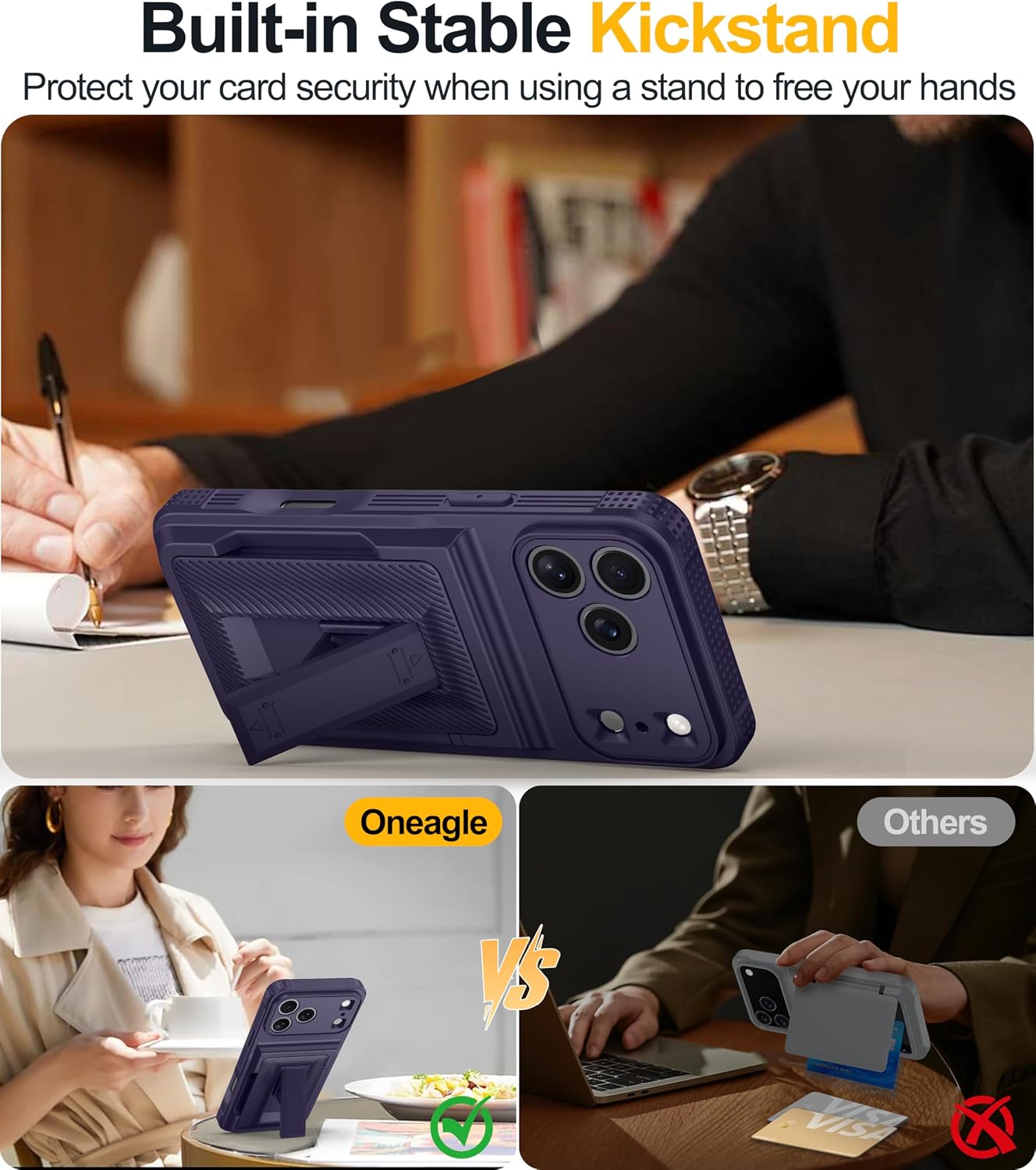 Detalle de Oneagle iPhone 17 Pro Max Wallet Case with RFID Blocking and Kickstand