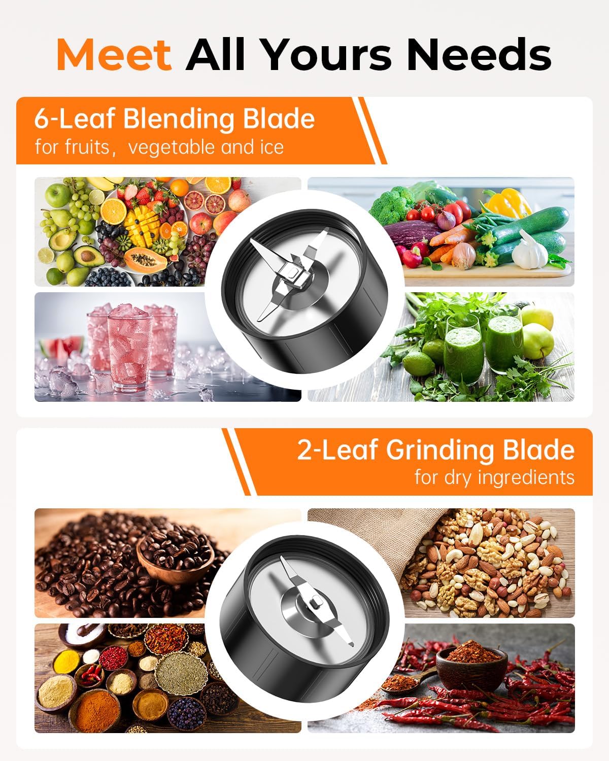 Thumbnail 1 de TENKER Smoothie Blender Personal Size with 2 x 650ml Cups and Grinding Cup