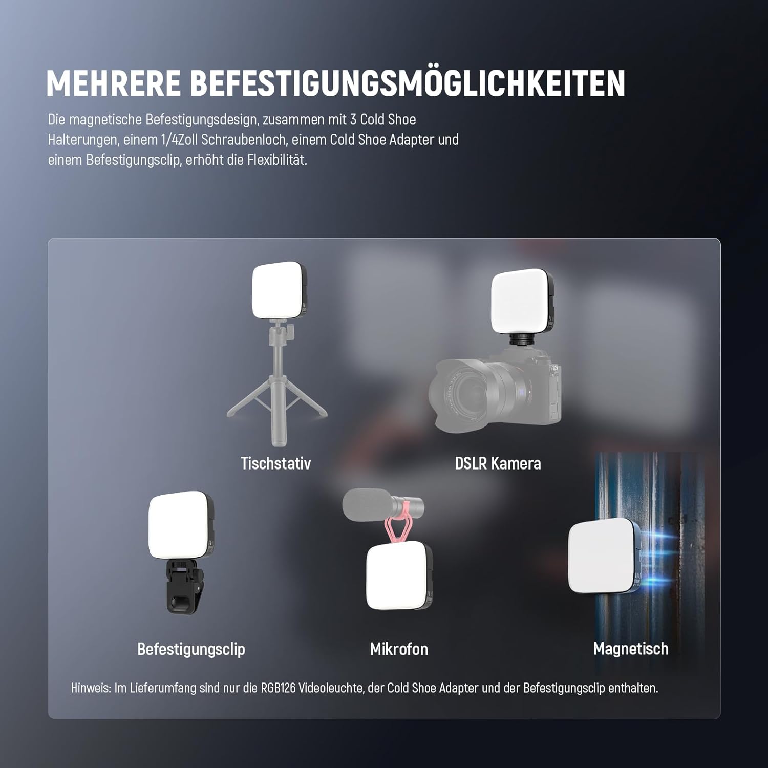 Detalle 2 de NEEWER ENTRY LEVEL VERSION RGB Videolicht – kompaktes Clip-on LED Light mit 126 LEDs