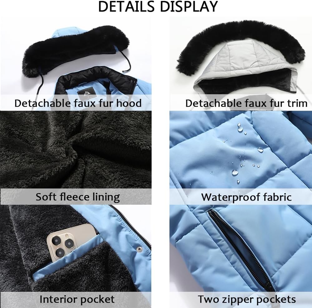 Thumbnail 4 de MOERDENG Women's Long Winter Puffer Coat, Waterproof with Detachable Faux-Fur Hood