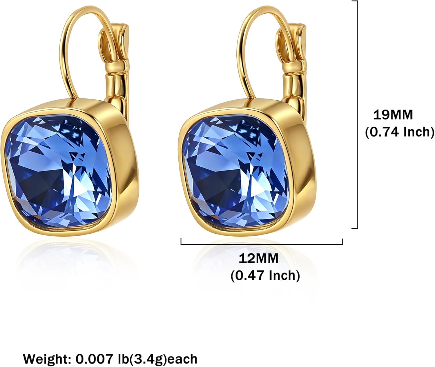 Thumbnail 6 de Elegance Bunte Kristall Tropfen Ohrringe – quadratische Geometrie, 18 Karat vergoldet, zierlich und light