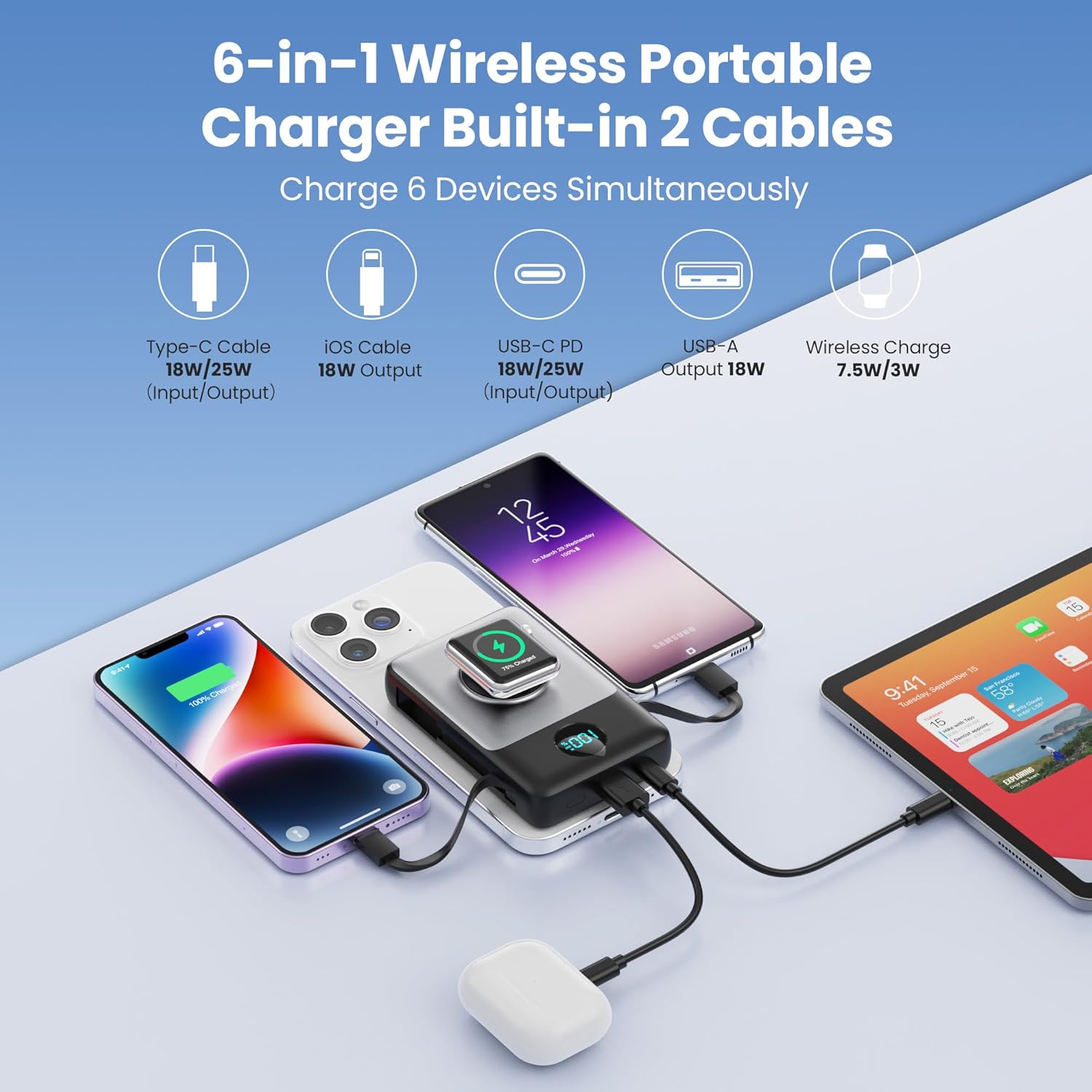 Detalle de QTshine Power Bank 10800mAh MagSafe portátil