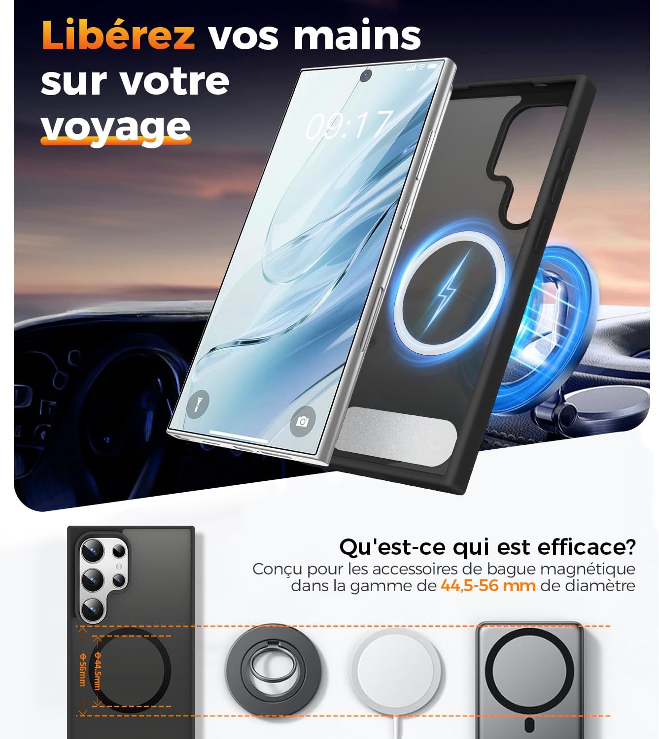 Detalle de New-One Coque Galaxy S25 Ultra avec Support 360° Invisible – Magnétique, MagSafe Compatible et Militaire